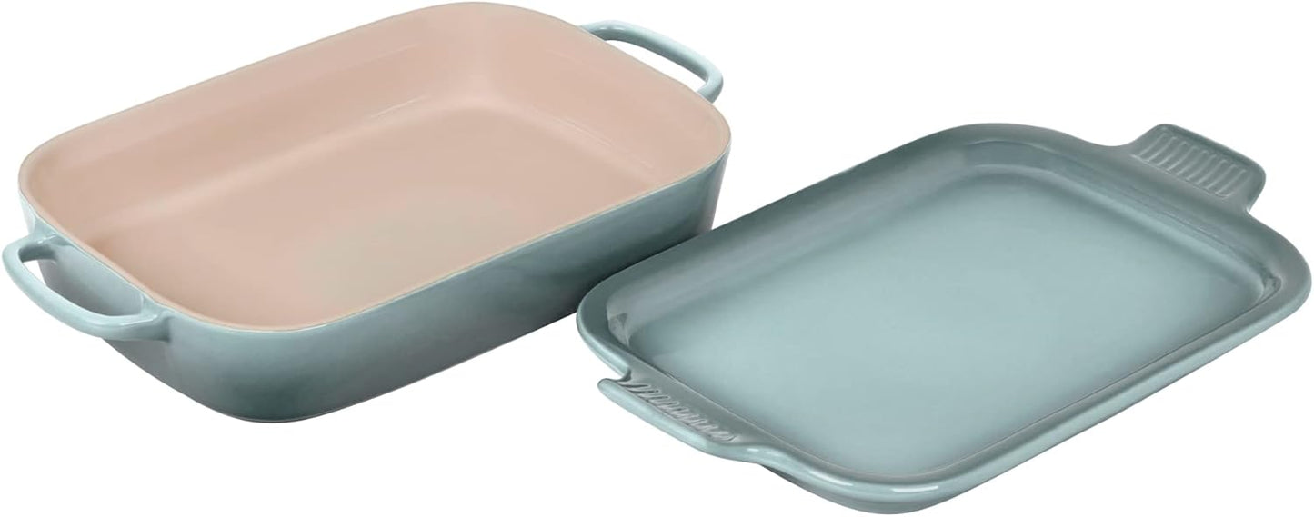 Le Creuset Stoneware Rectangular Dish with Platter Lid, 14 3/4" X 9", Sea Salt