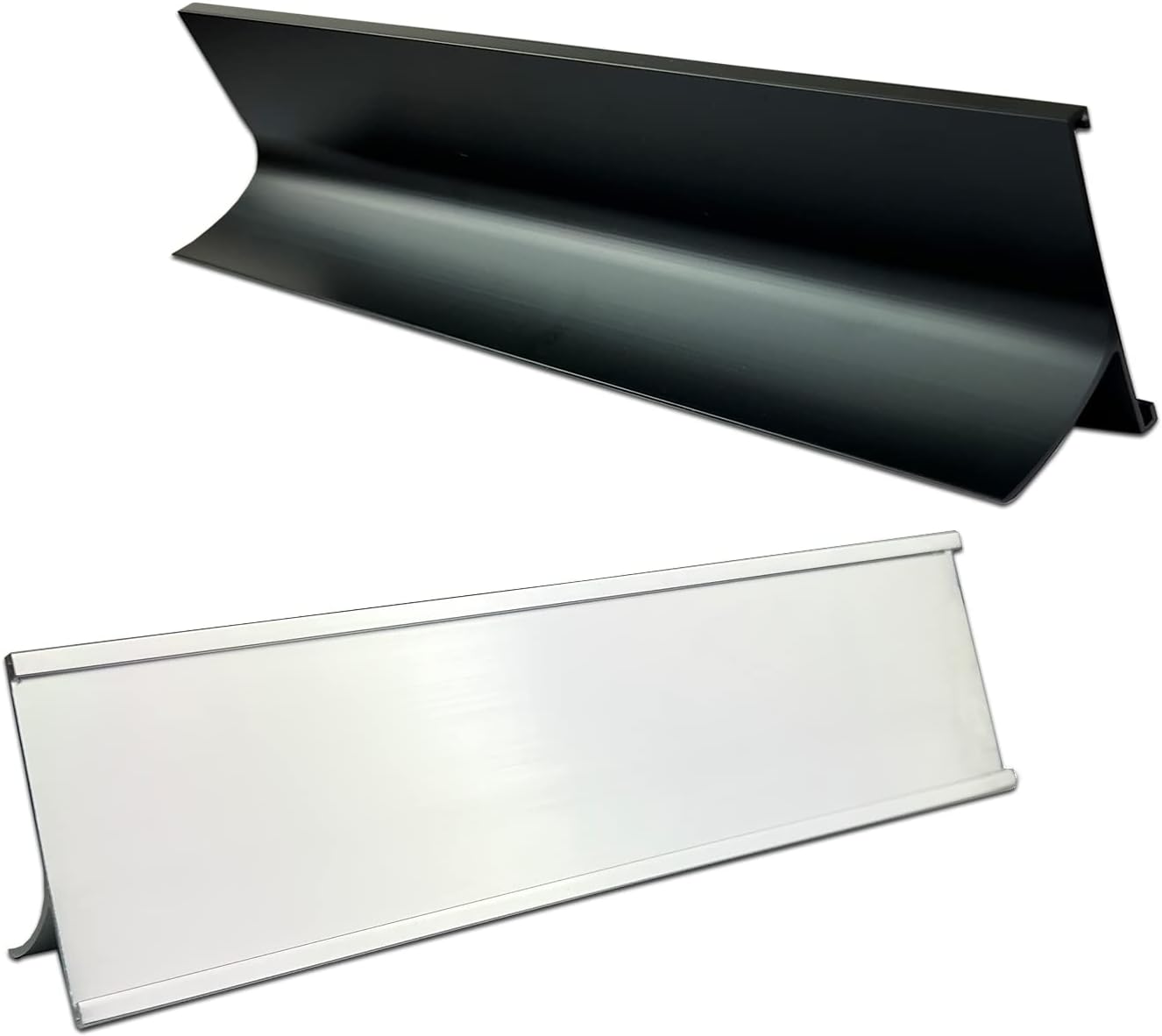 2" x 10" Personalized Aluminum Name Plates for Desk or Wall, Can Add Custom Logo Image, Two Name Plates Colors Silver, White, Holders are Optional (Custom Image)