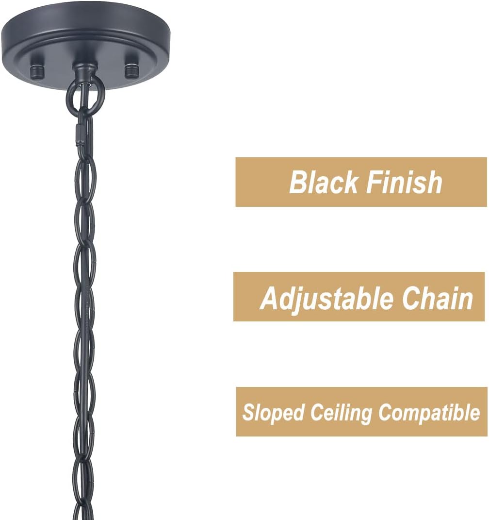 DIRYZON Boho Moravian Star Pendant Light 20 Inch Large Black Hanging Ceiling Light，Modern Clear Glass Pendant Lighting for Kitchen Island Porch Bedroom