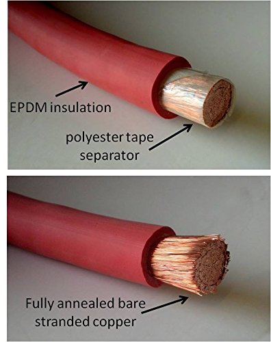 2 Awg Gauge Red + Black Pure Copper Battery Inverter Cables Solar, Rv, Car, Boat 18 In 5/16 + 3/8 Lugs
