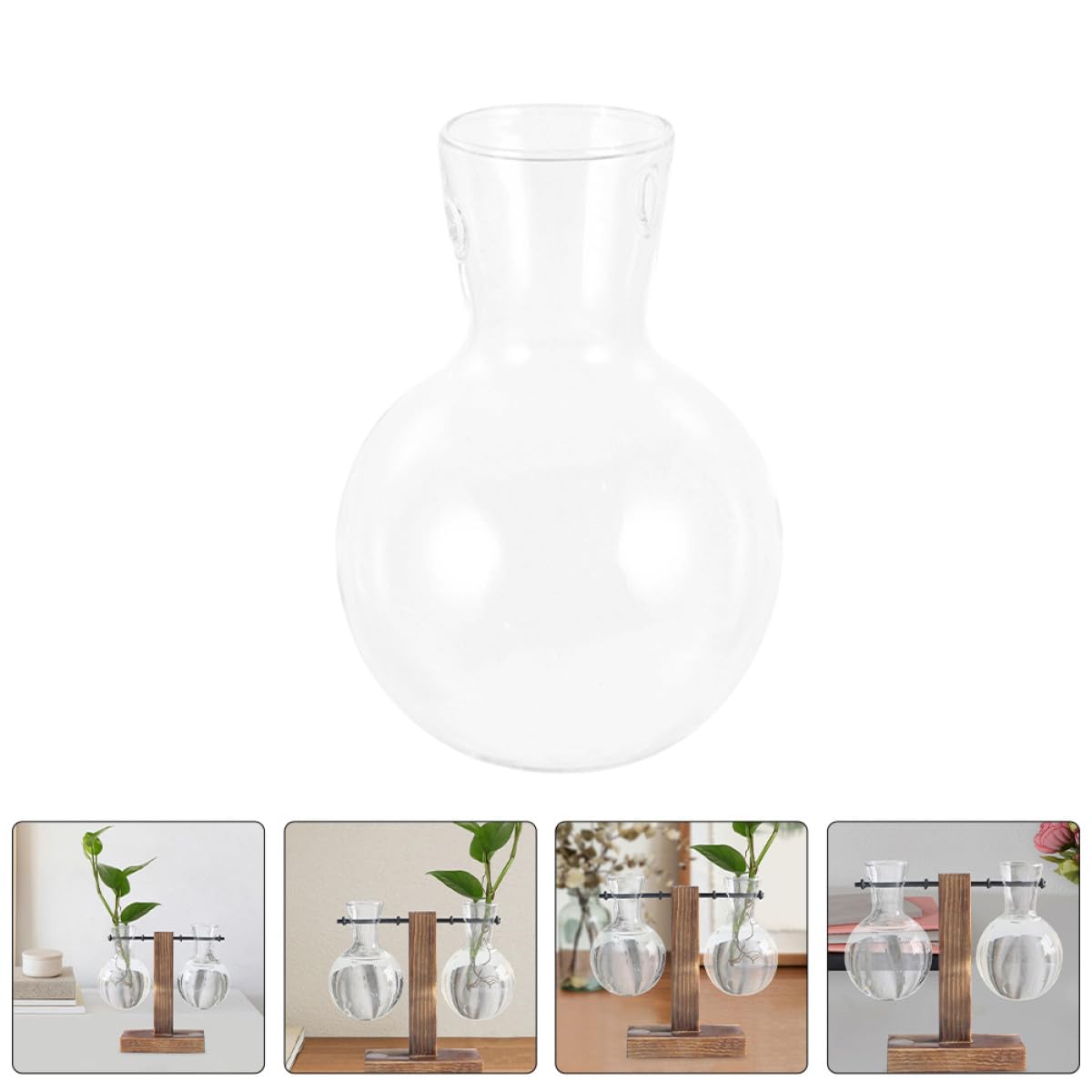 Abaodam 3pcs Hydroponic Plant Vase Glass Propagation Planter with Wooden Stand High Borosilicate Glass Bulb Vase for Desktop Indoor Plant Terrarium Gardening Decor