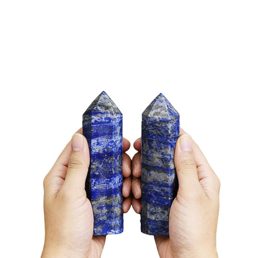 2pcc 3.8-4.2inch Lapis Lazuli Wands Tower Figurine Ornaments Polishing Stone Hexagonal Point Obelisk Statue for Aquarium Decorative Rocks Gifts Home Decor(Lapis Lazuli/3.8-4.2inch 2pcs)
