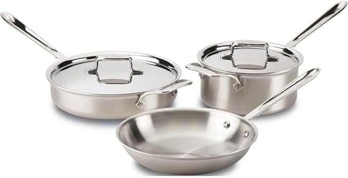 All-Clad D5 5-Ply Stainless Steel Cookware Set 5 Piece Induction Oven Broiler Safe 600F Pots and Pans Silver