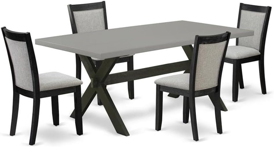 East West Furniture X697MZ606-5 5 Piece Kitchen Table Set for 4 Includes a Rectangle Dining Table with X-Legs and 4 Shitake Linen Fabric Parson Dining Chairs, 40x72 Inch, Multi-Color
