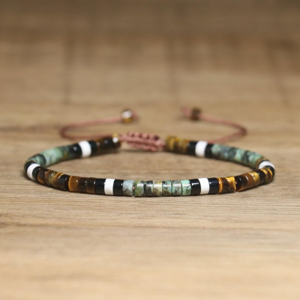 ColoGlaBy Energy Bracelet for Men Women, Handmade Natural Tiger Eye, Turquoise & White Howlite Stone Beaded Bracelet, Adjustable Healing Crystal Beaded Stretch Bracelet, Spiritual Gift