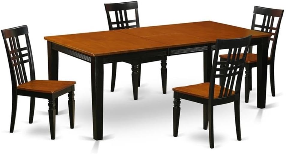 East West Furniture QULG5-BCH-W 5 Piece Kitchen Table Set for 4 Includes a Rectangle Dining Room Table with Butterfly Leaf and 4 Solid Wood Seat Chairs, 40x78 Inch, Black & Cherry