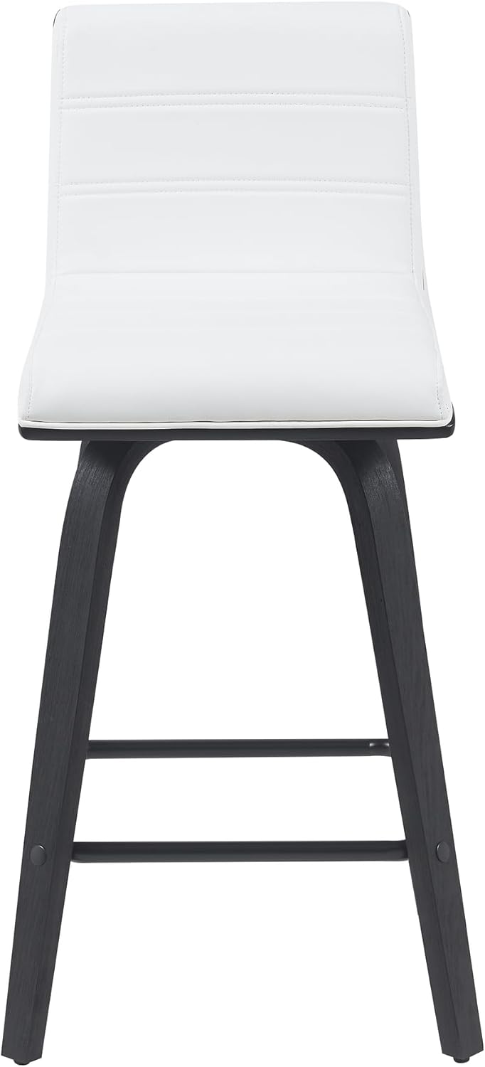 Armen Living Vienna Modern Swivel 26" Counter Height Barstool with White Faux Leather and Black Wood Finish