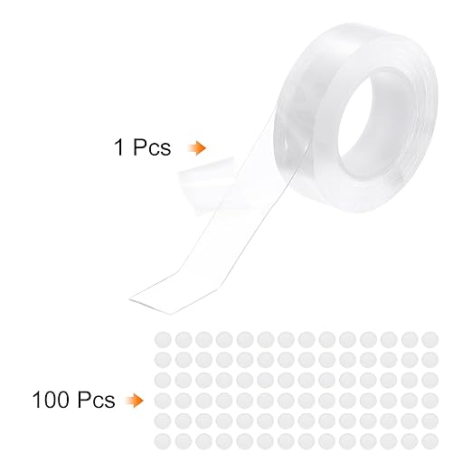 PATIKIL Double Sided Tape Heavy Duty, Transparent Nano Adhesive Mounting Tape for Picture Hanging Walls Decor, 1 Roll 3 Meterx20mmx1mm Strip & 100 Pcs 8mmx1mm Circle