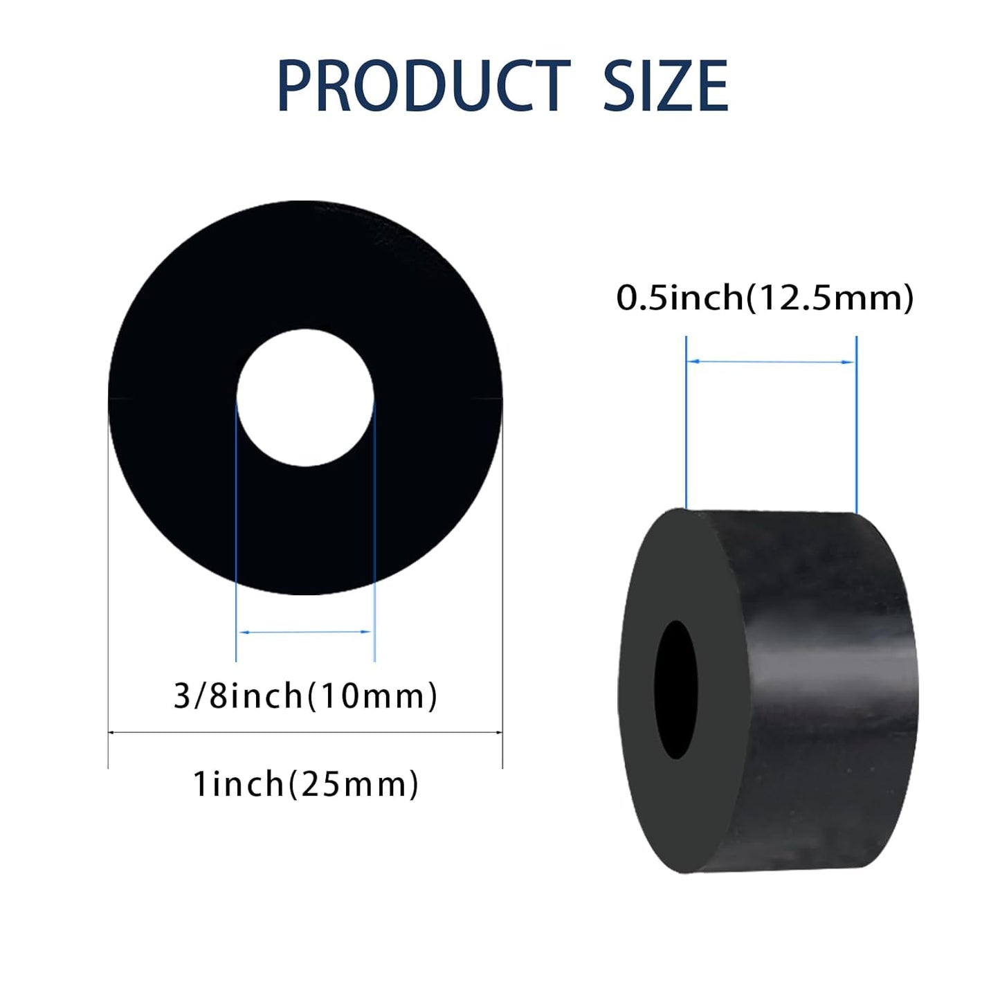 8Pcs Rubber Spacers, 1'' OD x 3/8'' ID x 0.5'' Thickness Thick Rubber Washers Black Round Vibration Isolation Bushings for Bolts, Car, Boat, Home (1'' OD x 3/8'' ID x 0.5'' Thickness)