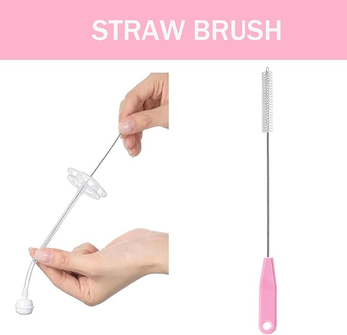 5 in 1 Baby Bottle Brush Set, Bottle Cleaner, 2Pcs Bottle Brush with Stand, 2 Hidden Nipple Brush, 2 Straw Brush, 1 Lid Brush, Nylon Bottles Brush Cleaner for Baby Bottle, BPA-Free(Pink)