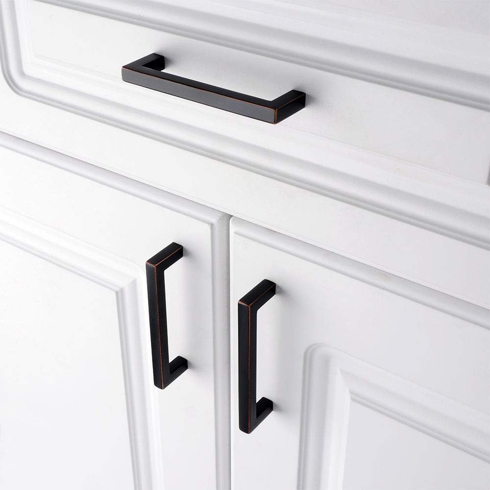 KOOFIZO Solid Square Bar Cabinet Handle - Oil Rubbed Bronze Furniture Pull, 3.8 Inch/96mm Screwhole Distance, 10-Pack for Kitchen Cupboard Door, Bedroom Dresser Drawer, Bathroom Wardrobe Hardware