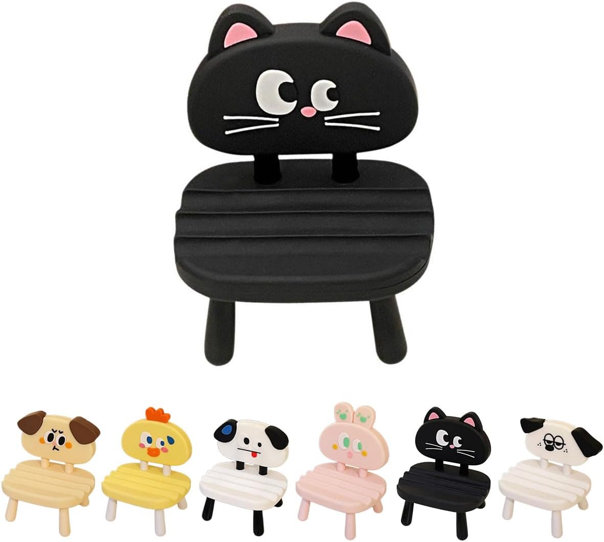 Super Cute Funny Face Animal Chair Cell Phone Stand, Adjustable Mobile Phone Support‌ Holder‌ Cellphone Mount‌ for Desk, Compatible with Phone 17 16 15 14 13, Smartphone, Pad, Tablet -Black Cat