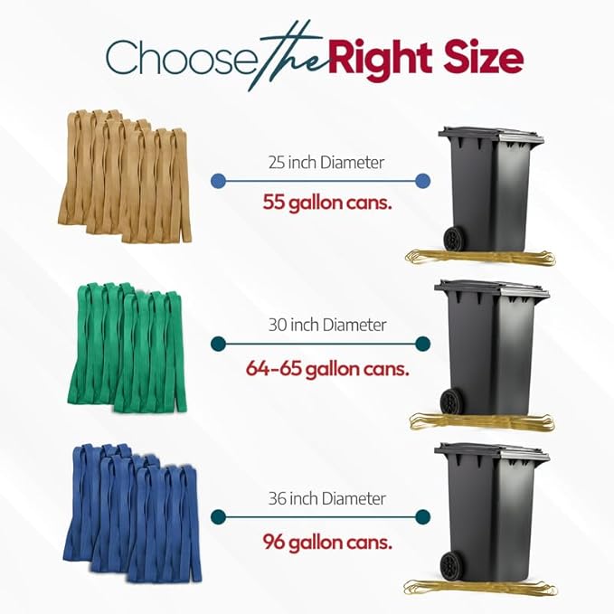 Rubber Bands 55 Gallon Trash Cans - Garbage Bag Holder - Heavy Duty - Pack of 6