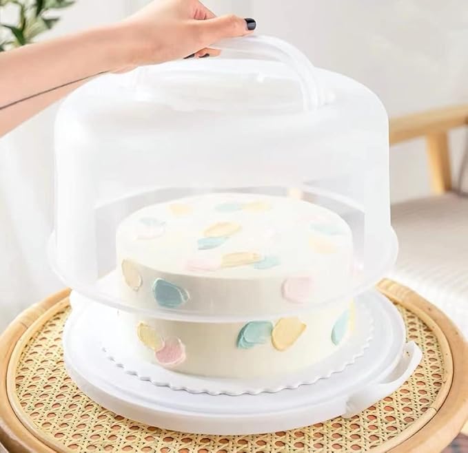 Large 10 Inch Cake Carrier Keeper Stand with Handles and Lids Container for Transport Cake Holder Tray with Cover Round Cupcake Storage Kitchen Cooking Box