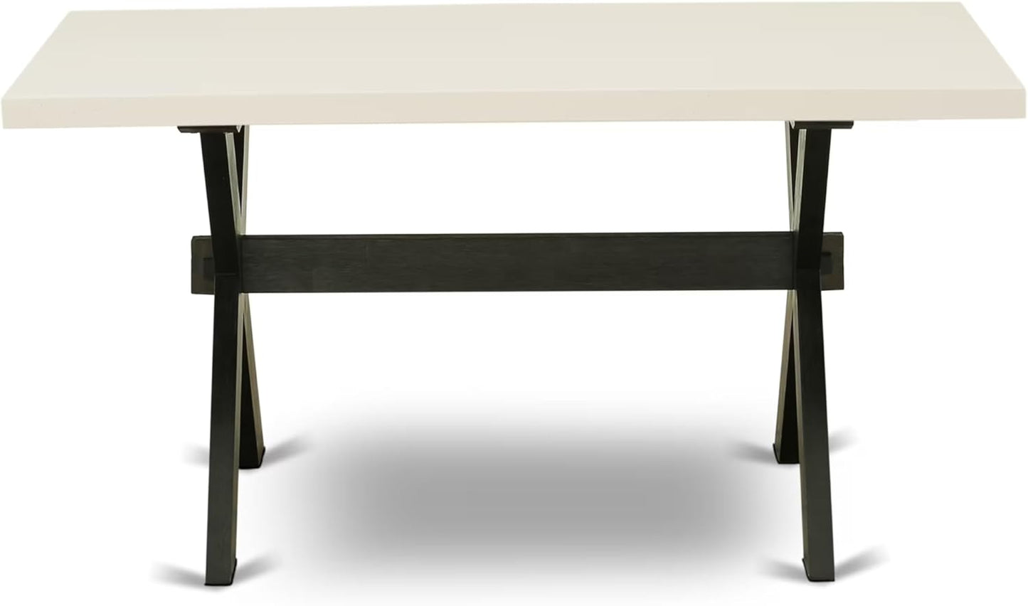 East West Furniture X626DR124-6 6 Piece Dining Table Set Contains a Rectangle Kitchen Table with X-Legs and 4 Black Color Linen Fabric Parson Chairs with a Bench, 36x60 Inch, Multi-Color