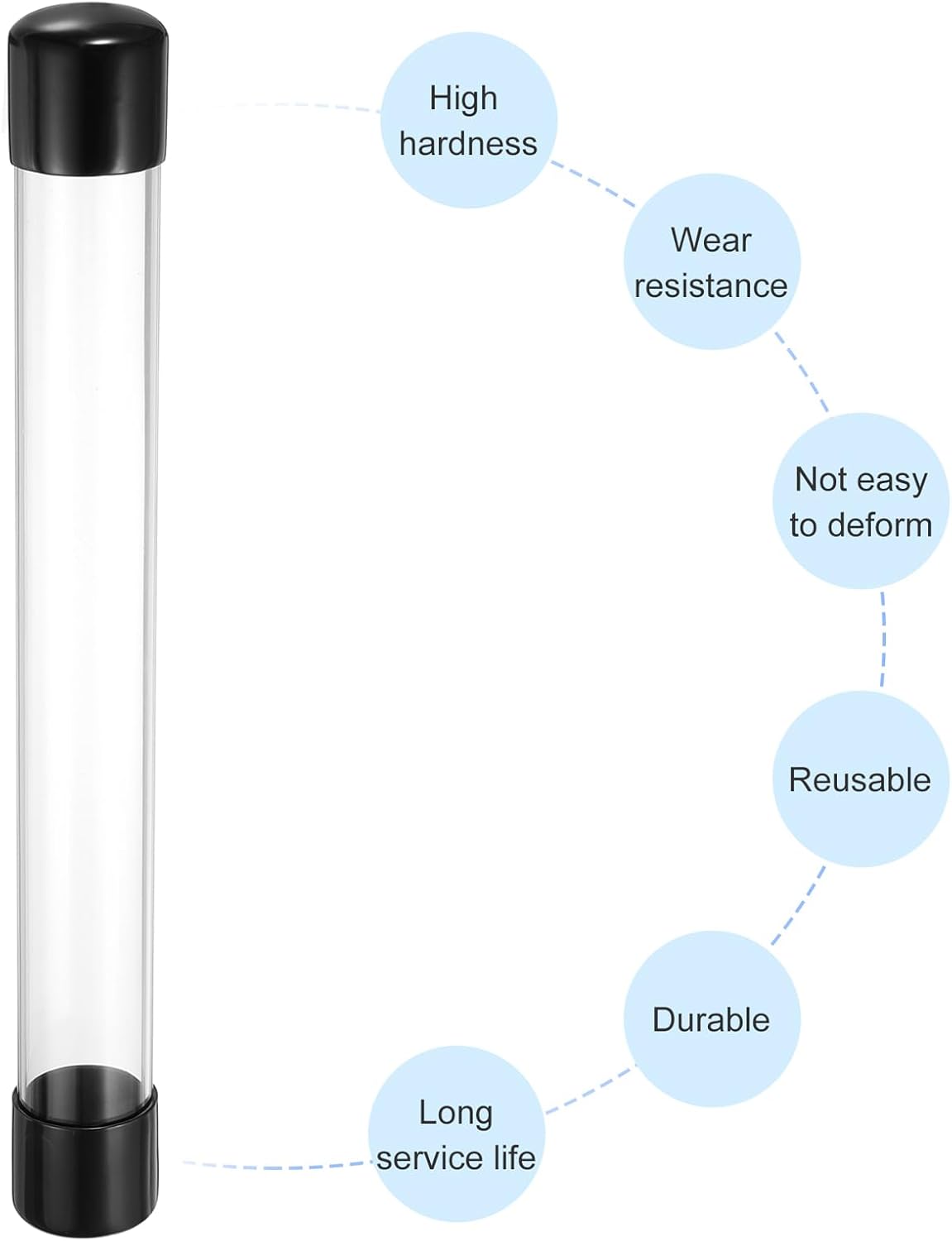 PATIKIL Clear Rigid Tube Round Plastic Tubing with Black Rubber Caps Polycarbonate Water Pipe, 305mm/ 12 Inch Length, 30mmx32mm/1.18"x1.26", 2 Set