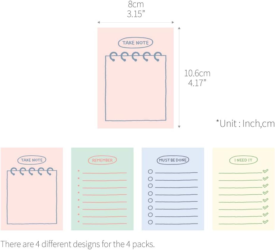 Monolike Memopad Sketch Planning Ver.2 design SET - 4 Packs, 4 Different Designs, 100 Sheets Per Pad, Total 400 Sheets, Note pads, Writing pads