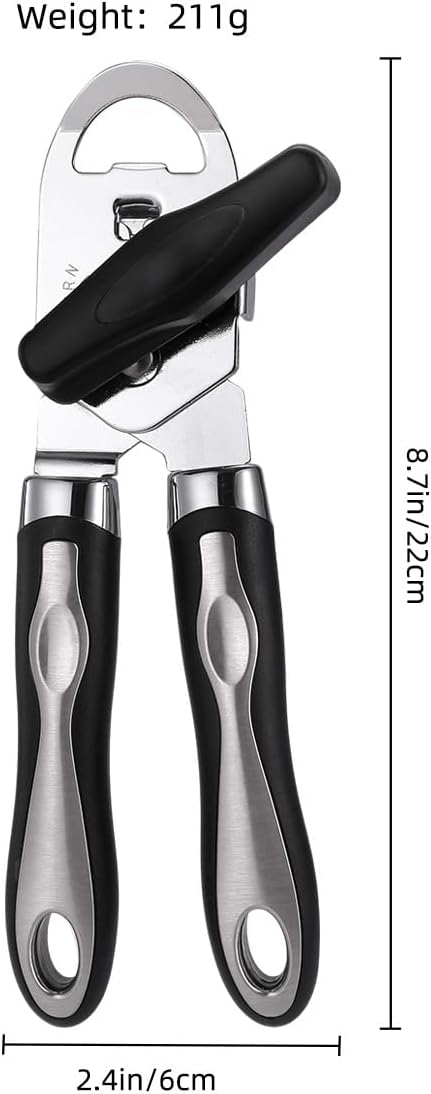 Manual Can Opener, Effortless Operation, Remove Lid with Magnet, 3 in 1 Bottle Opener & Milk Powder Opener, Soft Grip Handles, Easy to Turn, Heavy Duty Can Openers for Seniors - Black