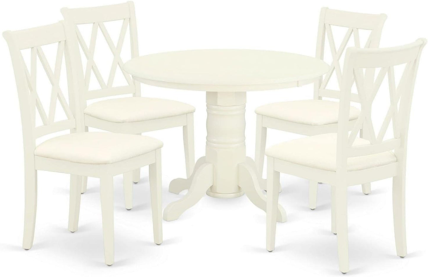 East West Furniture SHCL5-WHI-C 5 Piece Dining Room Table Set Includes a Round Kitchen Table with Pedestal and 4 Linen Fabric Upholstered Dining Chairs, 42x42 Inch, Linen White