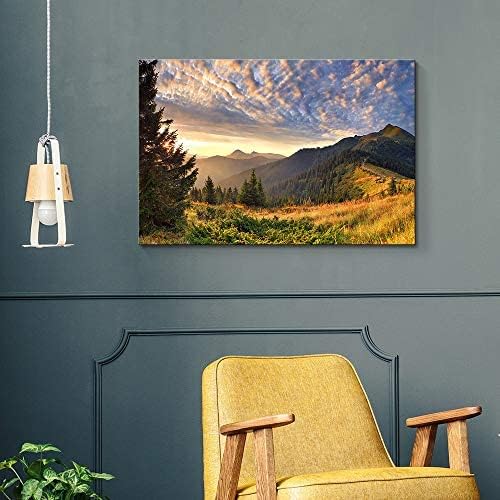 wall26 Canvas Print Wall Art Sunset Over The Golden Mountain Forest Landscape Nature Wilderness Photography Realism Rustic Scenic Green Ultra for Living Room, Bedroom, Office - 32"x48"