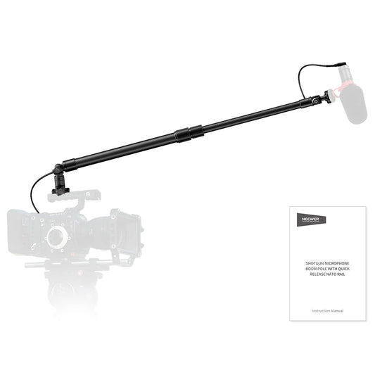 NEEWER Carbon Fiber Microphone Boom Pole, 44-92cm Extendable, Built In 3.5mm TRS Male to Female Cable, NATO Nail, Cold Shoe Moun