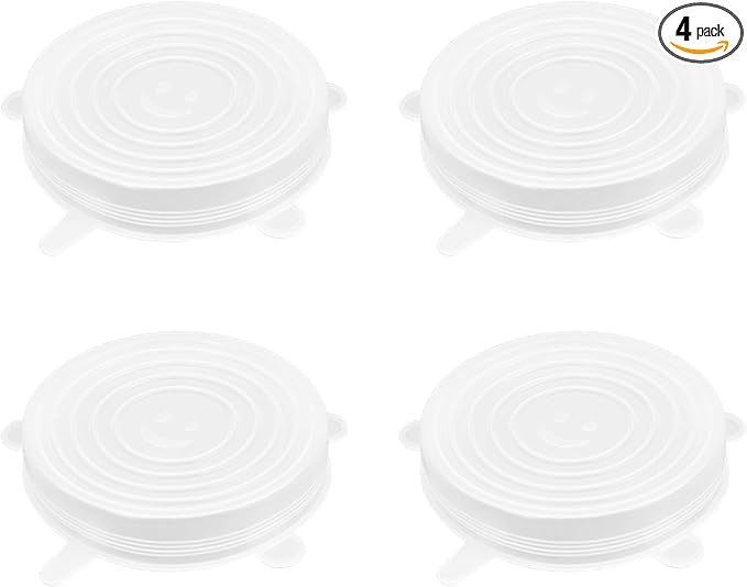 4 Pack 4.5in Reusable Silicone Stretch Lids, Silicone Bowl Covers for Food Storage, Universal Stretchable Lids for Containers Produce, Elastic Expandable Seal Cover, Microwave Freezer Safe