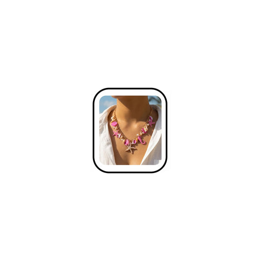MIFYNN Starfish Shell Pendant Necklace for Women Conch Seahorse Charm Necklace Boho Beach Accessories Summer Tropical Ocean Jewelr Dainty Coastal Jewelry for Women Summer Birthday Gift (Pink)