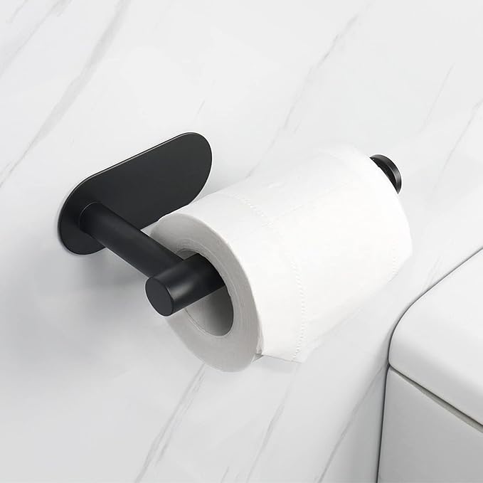 NearMoon Toilet Paper Holder Self Adhesive, Premium Thicken SUS304 Stainless Steel Rustproof Adhesive Toilet Roll Holder no Drilling for Bathroom, Kitchen, Washroom (2 Pack, Matte Black)