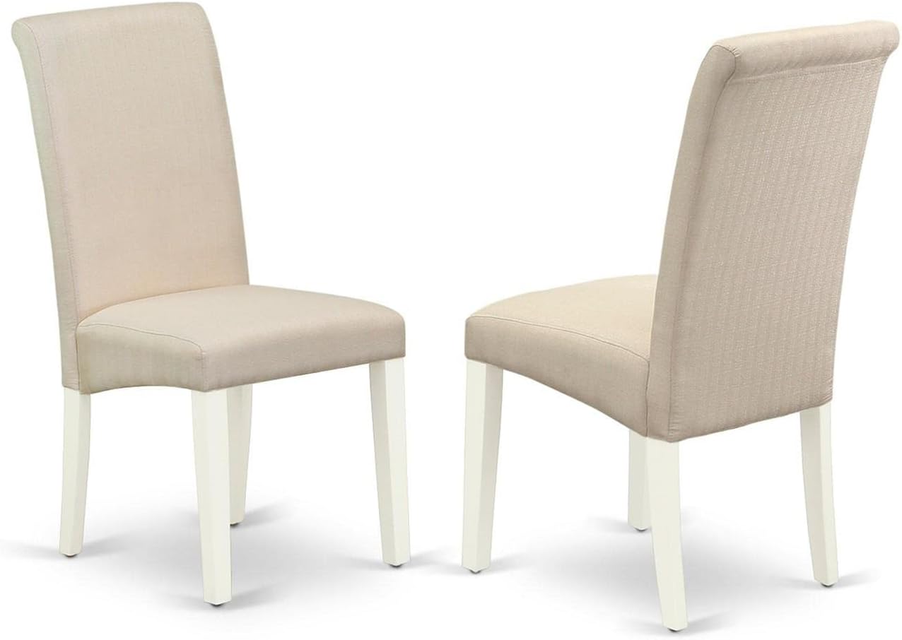 East West Furniture DLBA5-WHI-01 5 Piece Dining Table Set for 4 Includes a Round Kitchen Table with Dropleaf and 4 Cream Linen Fabric Parson Dining Chairs, 42x42 Inch, Linen White