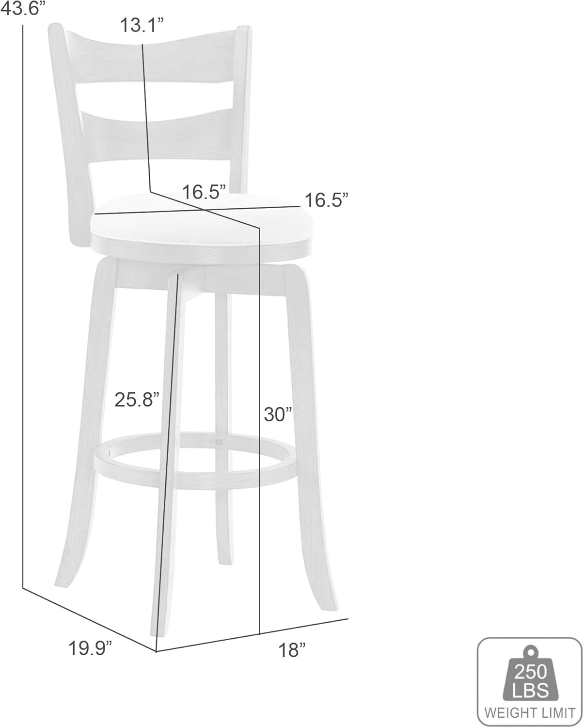 Armen Living Blair 30 in. Matte White Bar Height Rubberwood Swivel Barstool with Fog Fabric Seat