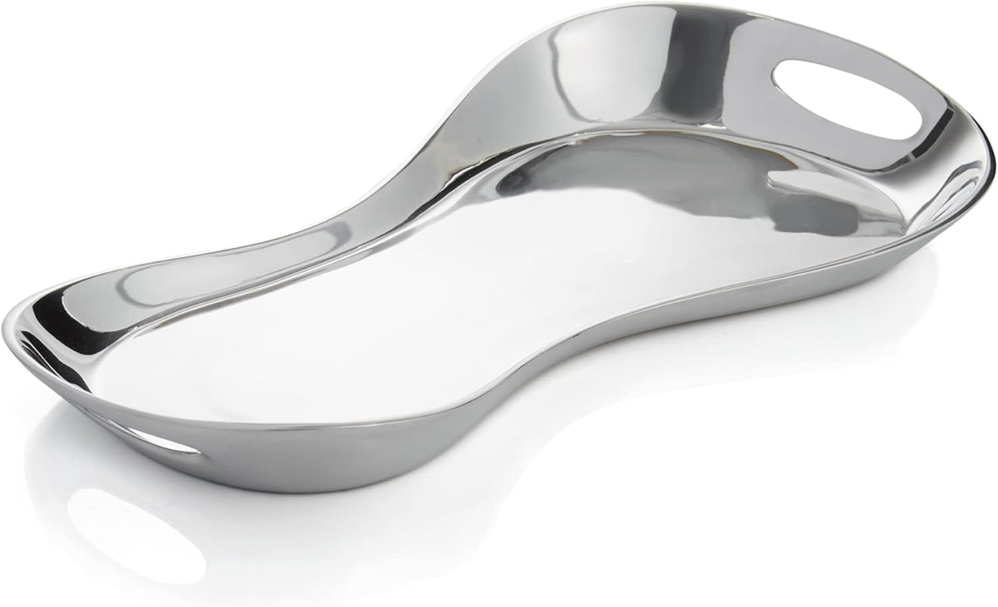 nambe Morphik Handled Tray | Large Serving Platter Can Be Heated or Chilled | Dish for Serving Food, Appetizers, Desert, Entertaining, Party | Made of Metal Alloy | 18” | Designed by Karim Rashid