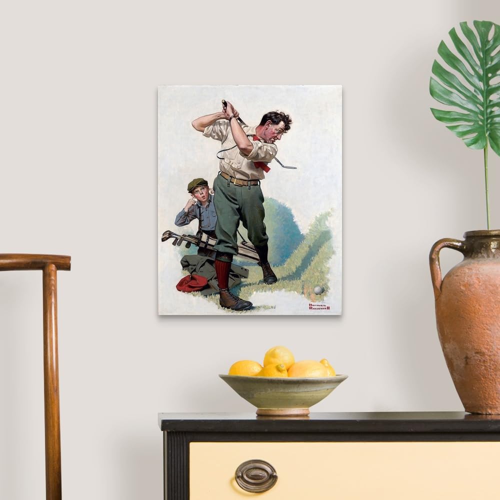 CANVAS ON DEMAND The Golfer Canvas Wall Art Print by Norman Rockwell, Classic, Vintage, Figurative, Traditional, Home Decor, Sports, Figurative Artwork, 16" x20in