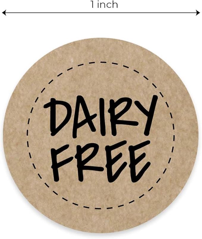 Brown Kraft Dairy Free Stickers / 500 Food Allergy Label Roll / 1" Small Round Vegan Milk Lactose Free Labels/Made in The USA