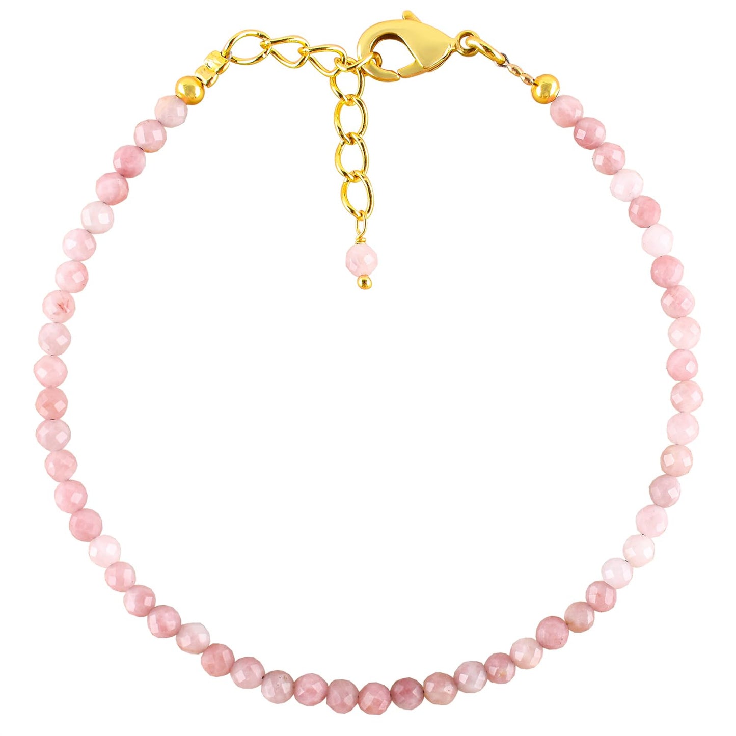 Natural Pink Opal Gemstone Micro Beads Dainty Bracelet Jewelry for Women, October Birthstone, Chakra Energy Crystals, 14k Gold Plated Chain 8 inch Adjustable