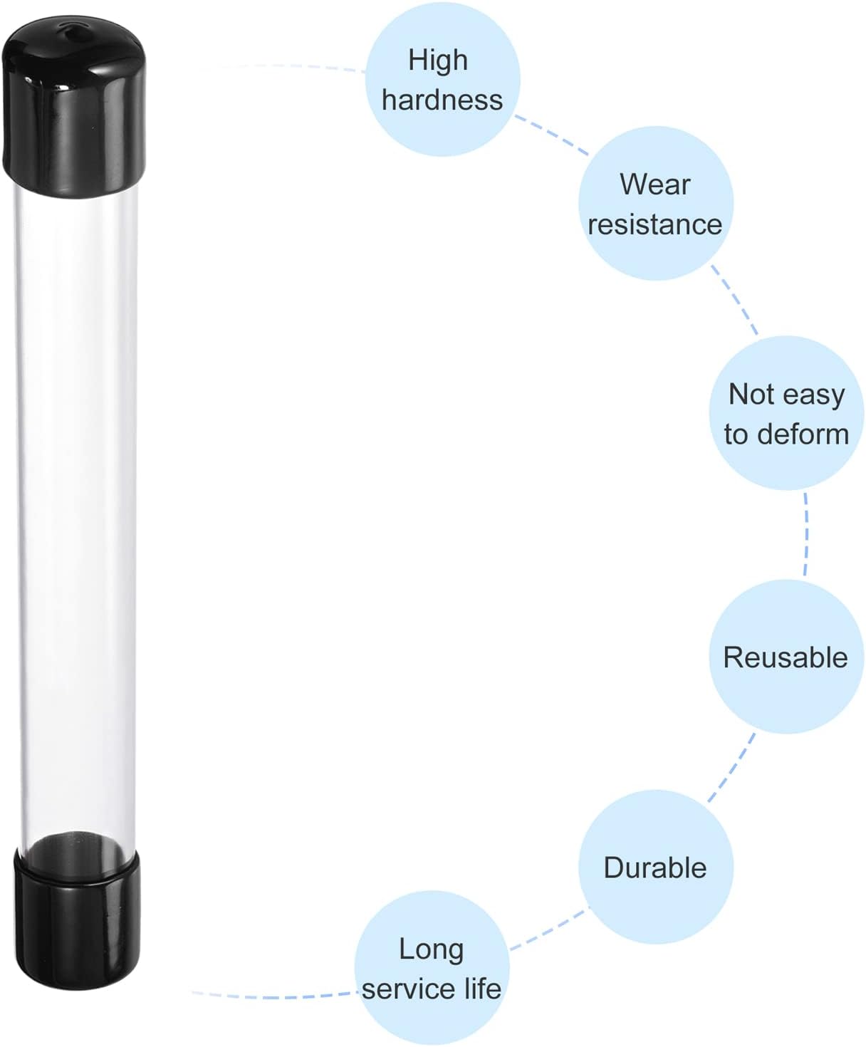 PATIKIL Clear Rigid Tube Round Plastic Tubing with Black Rubber Caps Polycarbonate Water Pipe, 305mm/ 12 Inch Length, 21mmx25mm/0.83"x1", 2 Set