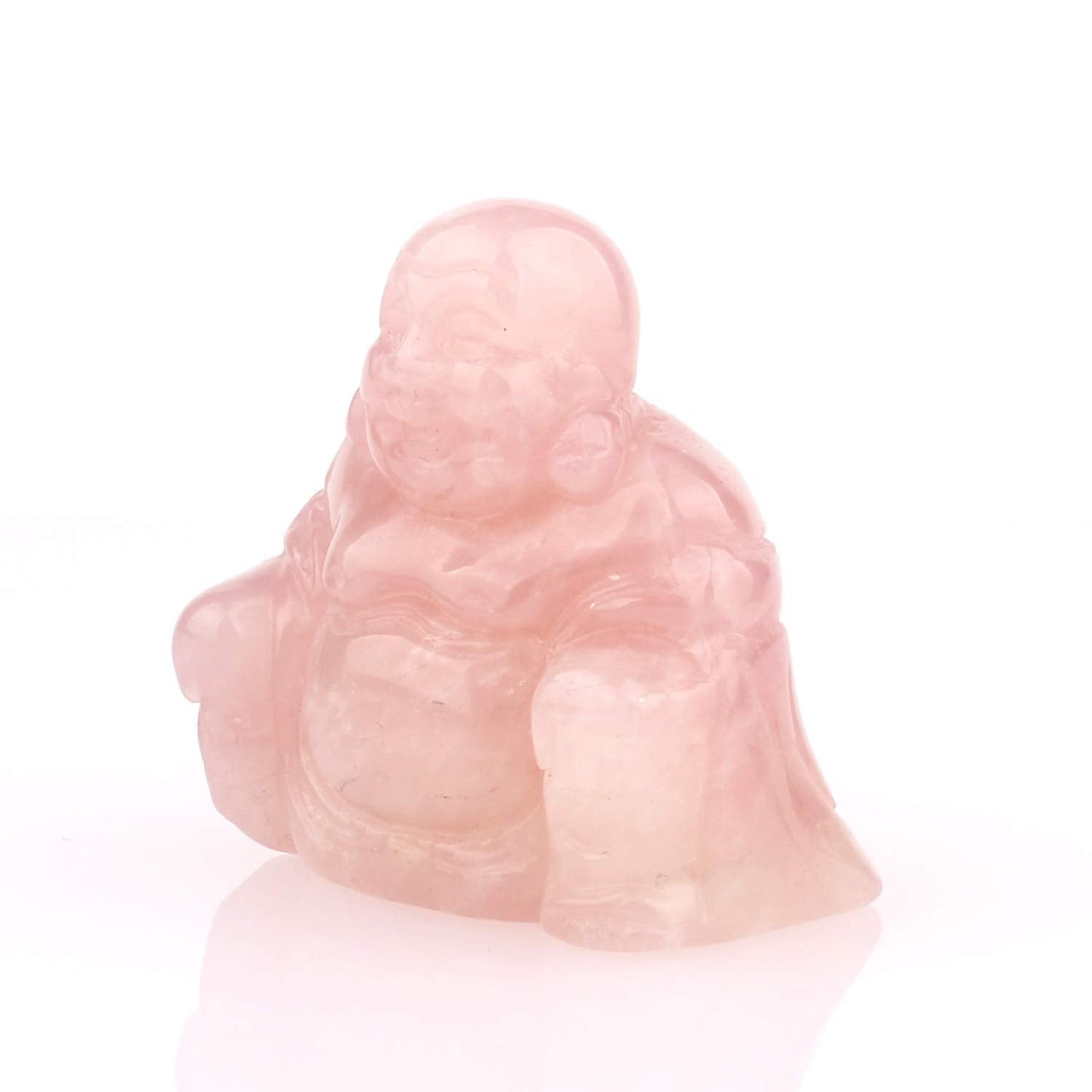 YWG Rose Quartz Healing Crystal Gemstone Carved Laughing Happy Buddha Feng Shui Figurines Wealth and Good Luck 1.5"