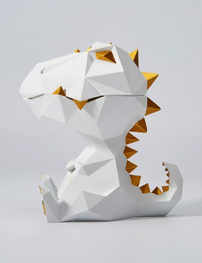 HAUCOZE Dinosaur Statue Candy Dish Key Bowl Dino Gifts Sculpture Modern Home Decor Accessories Pop Arts Polyresin Cookie Jar White 7.5 inch