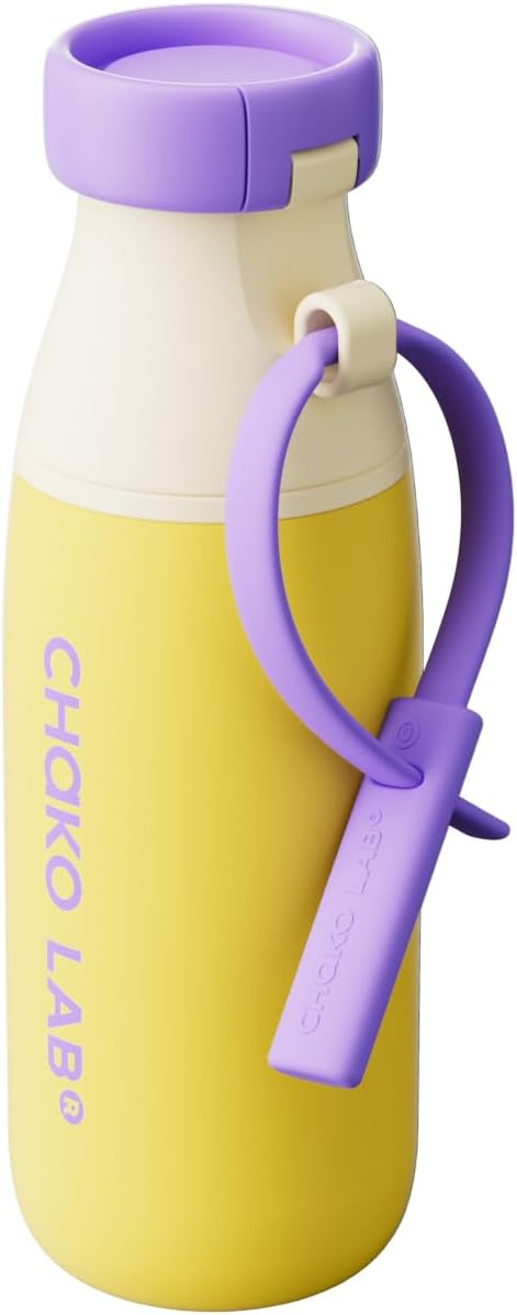 CHAKO LAB Insulated Ceramic liner Water Bottle with Two Strap | BPA-Free Leak Proof | 17oz Bottle with Spout Lid & Straw | pineapple