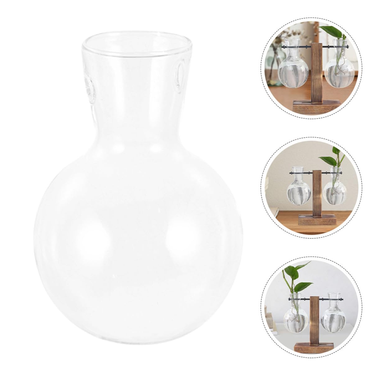 TOVINANNA 3pcs High Borosilicate Glass Propagation Planter Bulb Vases with Wooden Stand, Hydroponic Plant Terrarium Glass Vase Set for Indoor Desktop Decoration