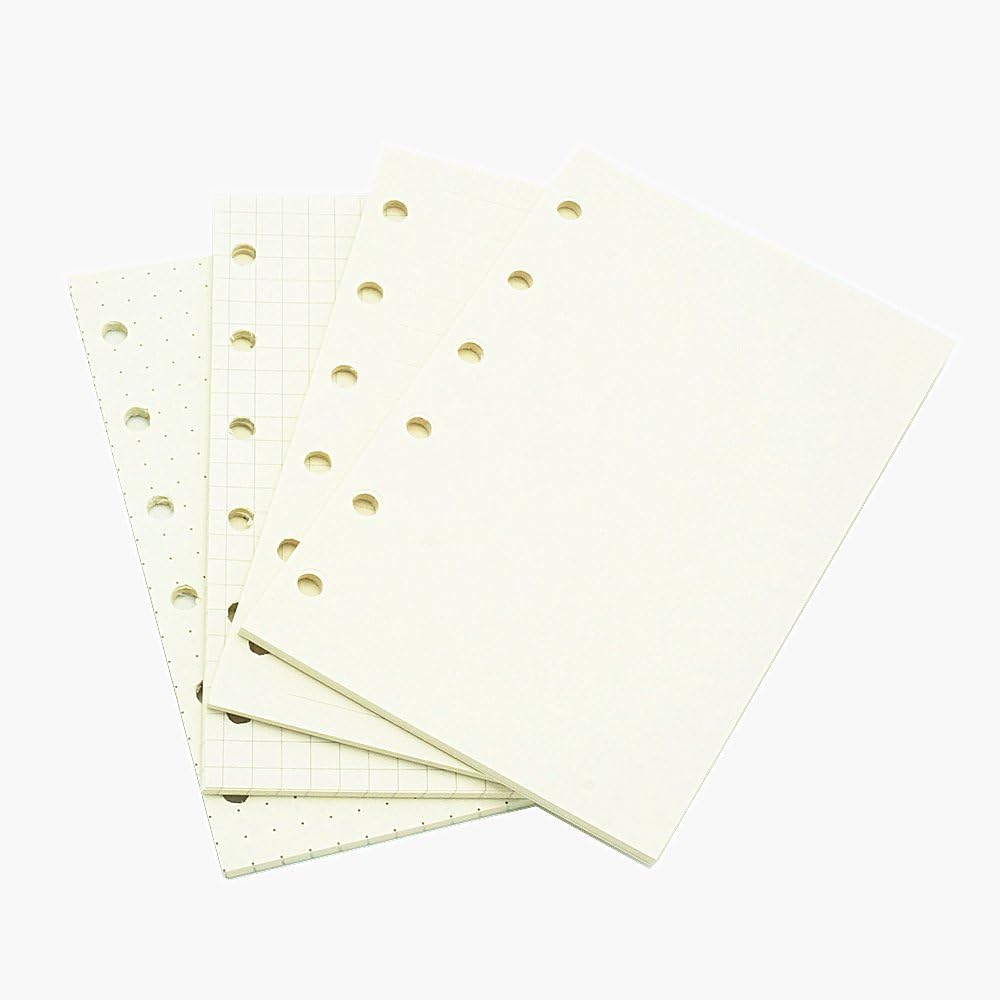 6 Holes Binder Planner Refill with 4 Basic Designs, A7 Notebook Refill, 100gsm, Dot, Grid, Line, Blank Paper,4.84 x 3.23'', 80 sheets/160 Pages, Harphia