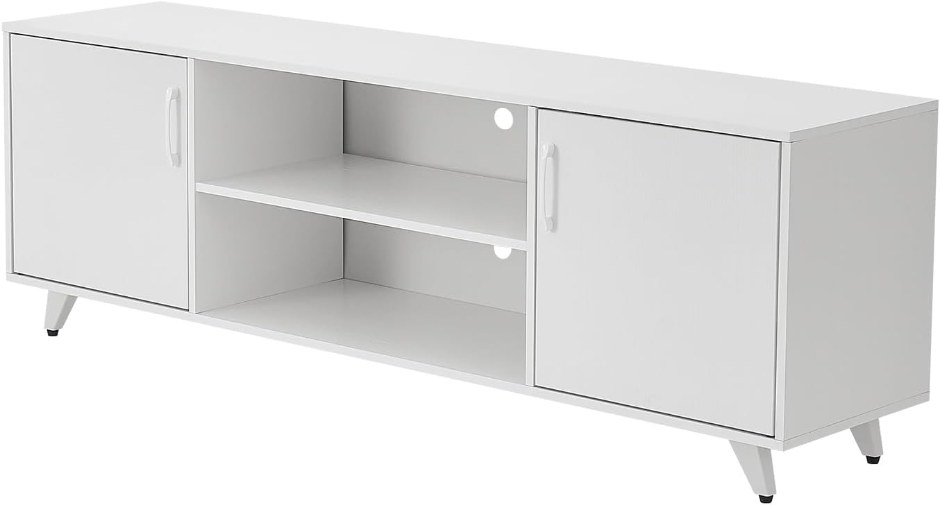 Panana TV Stand for TV up to 50 Inches, 2 Doors Entertainment Center with Open Shelves Storage, TV Console Unit for Living Room Bedroom (White)