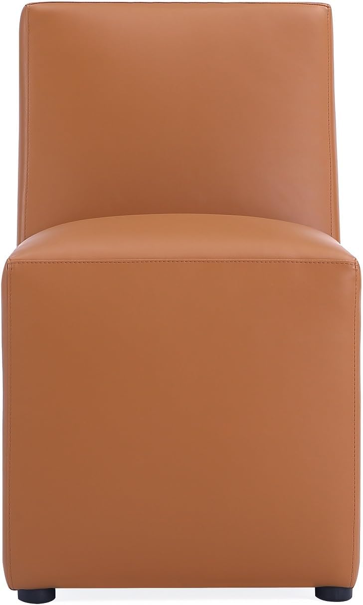 Manhattan Comfort Anna Square Modern Dining Chair with Head to Toe Faux Leather Upholstery and Plastic Foot Padding, Luxury Accent Furniture, Set of 2, Saddle