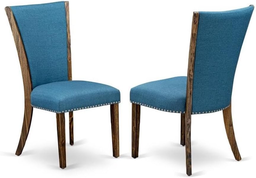 East West Furniture V727VE721-6 6 Piece Dining Table Set Contains a Rectangle Dining Room Table with V-Legs and 4 Blue Color Linen Fabric Parson Chairs with a Bench, 40x72 Inch, Multi-Color