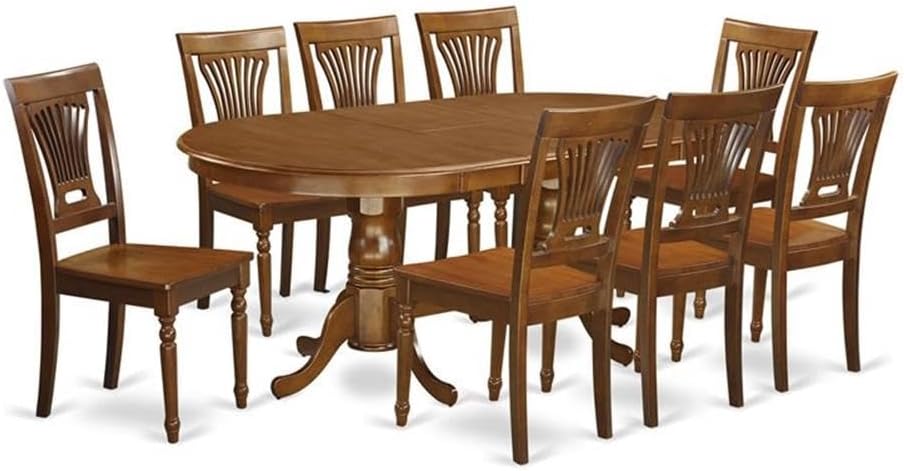 East West Furniture PLAI9-SBR-W 9 Piece Dining Room Table Set Includes an Oval Wooden Table with Butterfly Leaf and 8 Kitchen Dining Chairs, 42x78 Inch, Saddle Brown