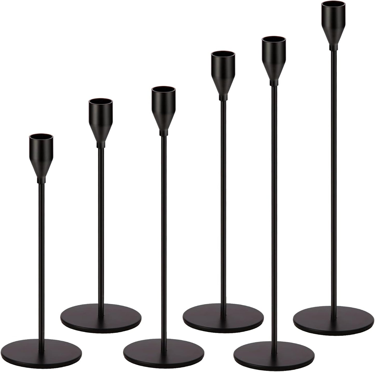 Matte Black Candle Holders Black Candlestick Holders Metal Candle Holder for Wedding, Dinning, Party, Fits 3/4 inch Thick Candle&Led Candles (Set of 6 Pcs)