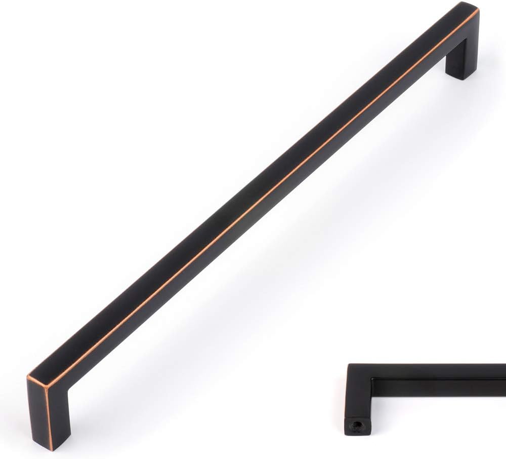 KOOFIZO Solid Square Bar Cabinet Handle - Oil Rubbed Bronze Furniture Pull, 7.6 Inch/192mm Screwhole Distance, 10-Pack for Kitchen Cupboard Door, Bedroom Dresser Drawer, Bathroom Hardware