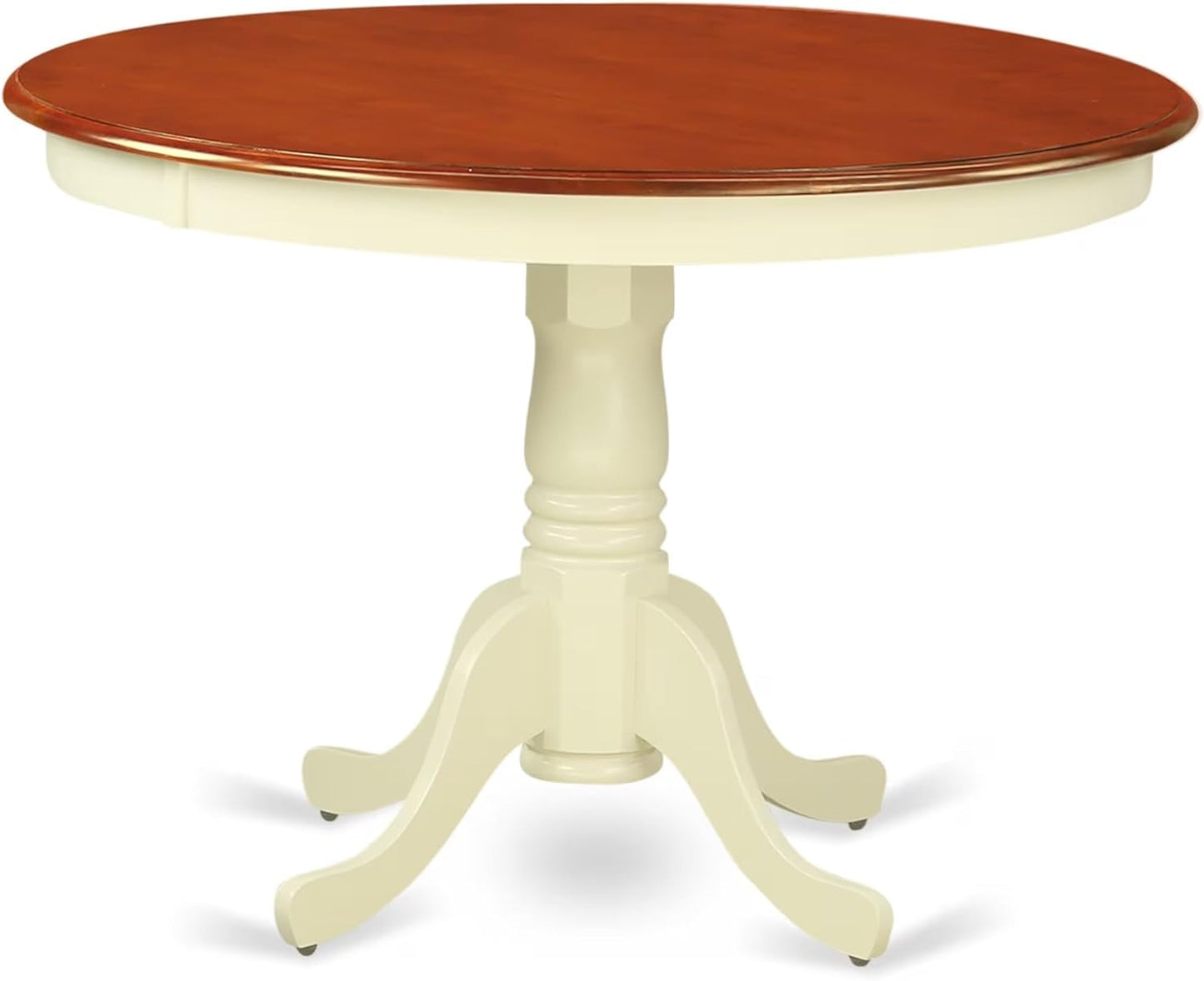 East West Furniture HLAV3-BMK-W 3 Piece Modern Dining Table Set Contains a Round Wooden Table with Pedestal and 2 Kitchen Dining Chairs, 42x42 Inch, Buttermilk & Cherry