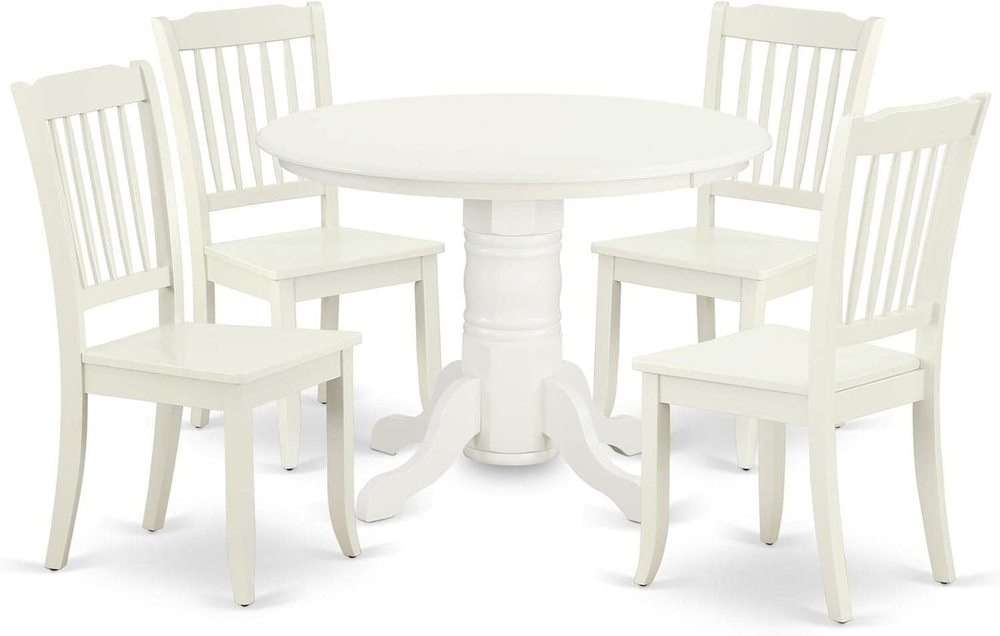 East West Furniture SHDA5-LWH-W 5 Piece Dining Room Table Set Includes a Round Kitchen Table with Pedestal and 4 Dining Chairs, 42x42 Inch, Linen White