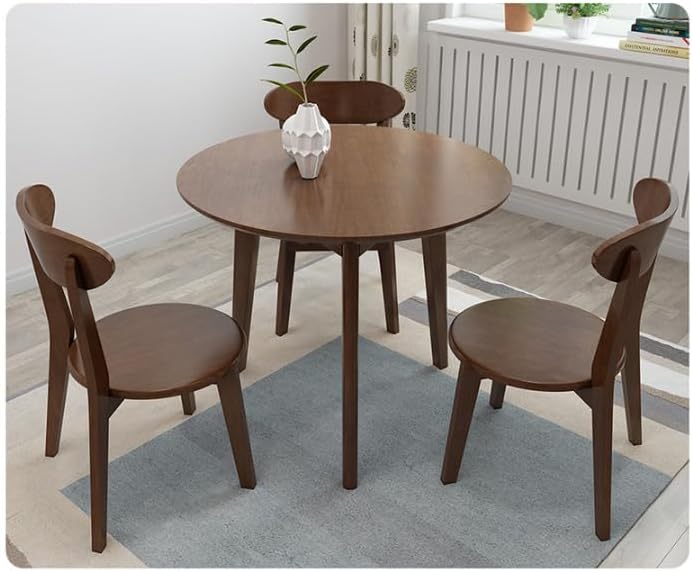 Rustic Round 3 Legs Casual Dining Table, Dark Brown Rubberwood Coffee Table End Table Modern Leisure Table Small Dining Room Kitchen Furniture for Small Space