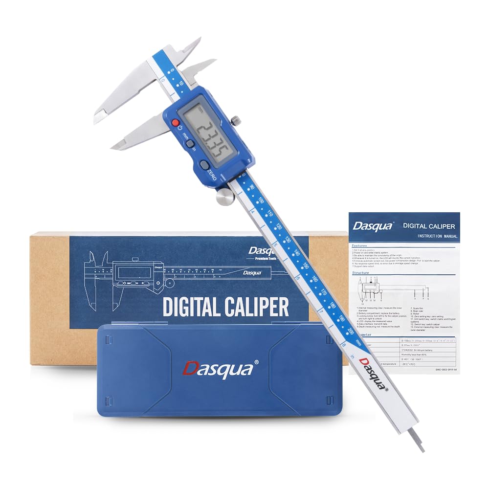 Dasqua 8”/200mm Digital Caliper, Stainless Steel Precision Measuring Tool with Advanced Dual Chip, Large LCD, Resolution 0.0005”/0.01mm, Accuracy ±0.001”/0.02mm